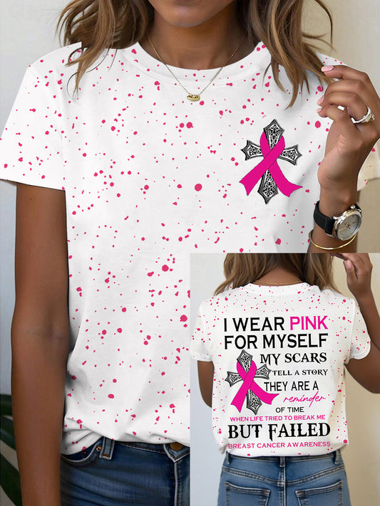 Consciência do Câncer de Mama das Mulheres Eu Uso Rosa Para Mim Minhas Scars Tell A Story T-Shirt