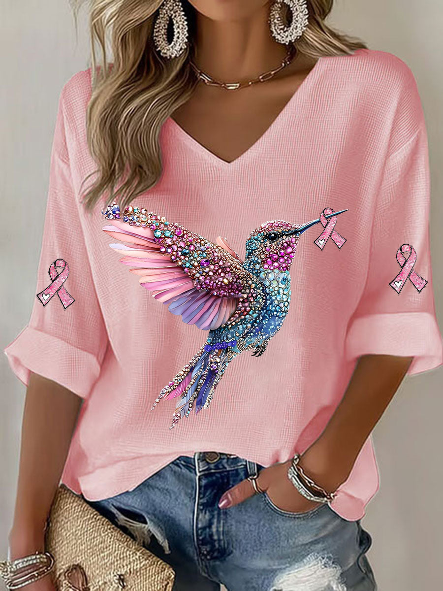 Câncer de mama feminino colibri camiseta casual impressão