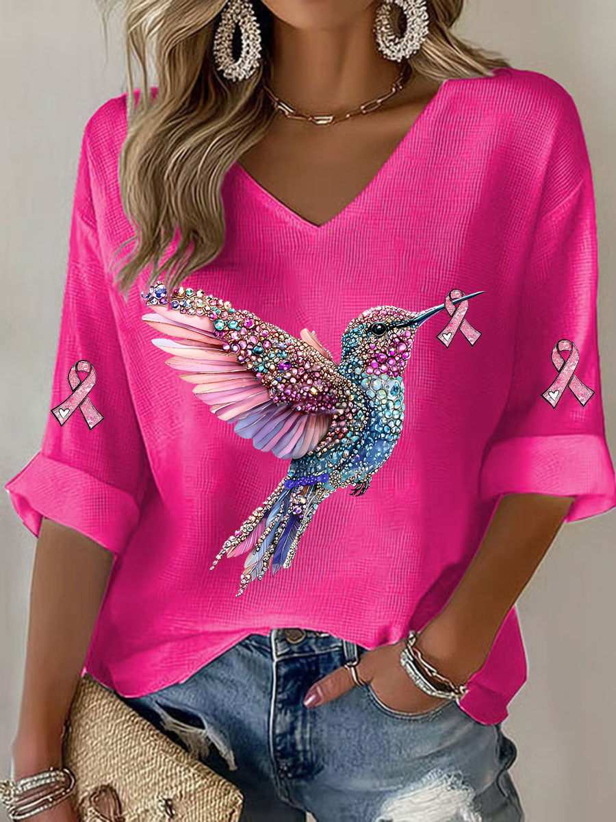 Câncer de mama feminino colibri camiseta casual impressão