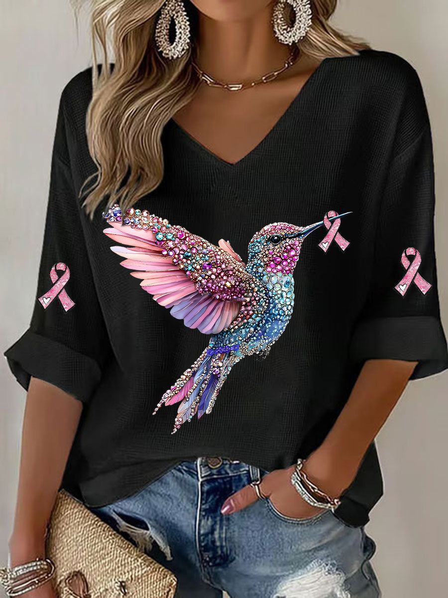 Câncer de mama feminino colibri camiseta casual impressão