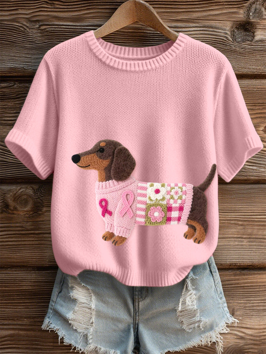 Padrão lindo Dachshund das mulheres sentiu arte aconchegante Knit Top