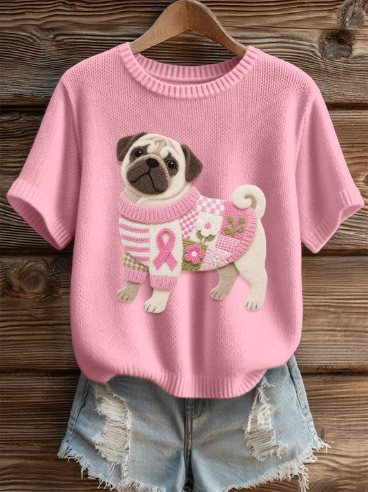 Adorável Pug das mulheres sentiu arte aconchegante Knit Top