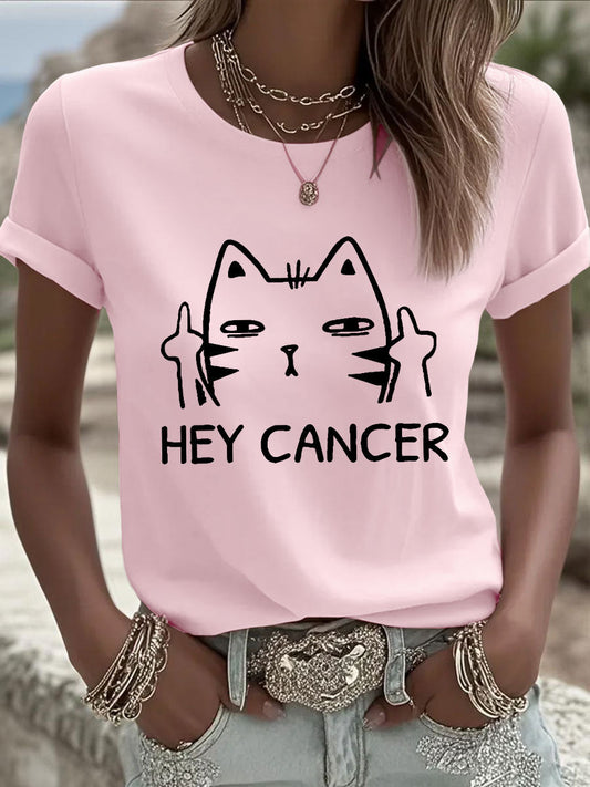 Camisetas de Mulher Hey Cancer F U Cat