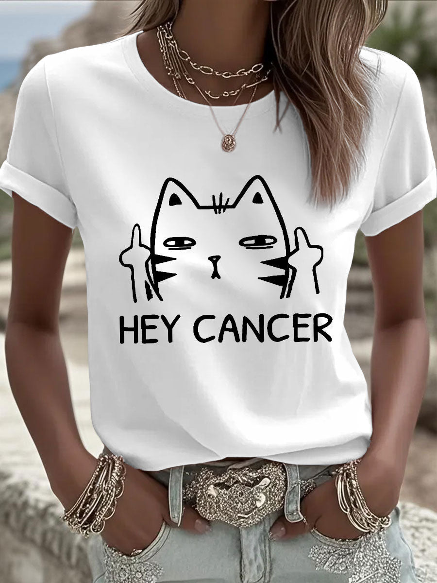 Camisetas de Mulher Hey Cancer F U Cat