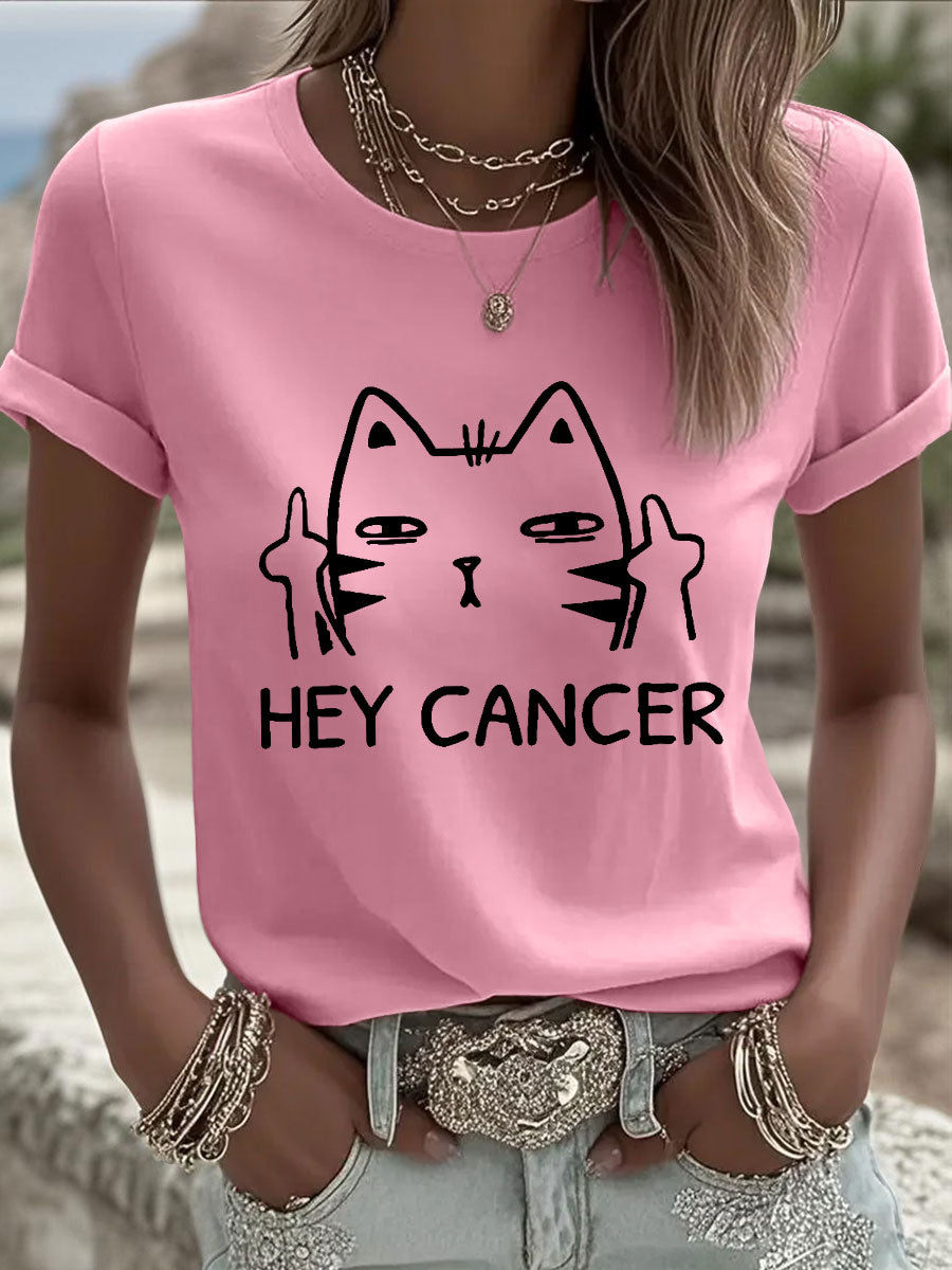 Camisetas de Mulher Hey Cancer F U Cat