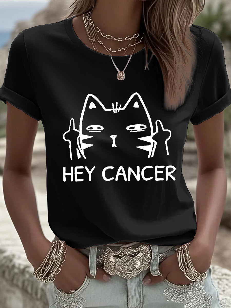 Camisetas de Mulher Hey Cancer F U Cat