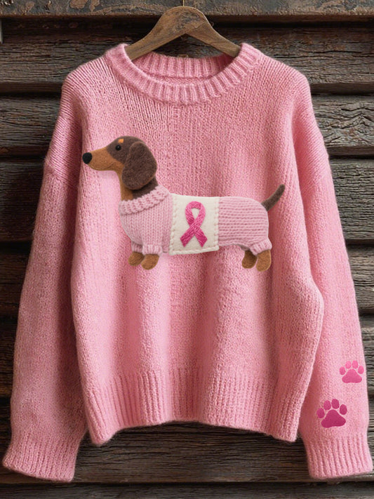 Adorável Dachshund Pattern Camisola de malha aconchegante feminino
