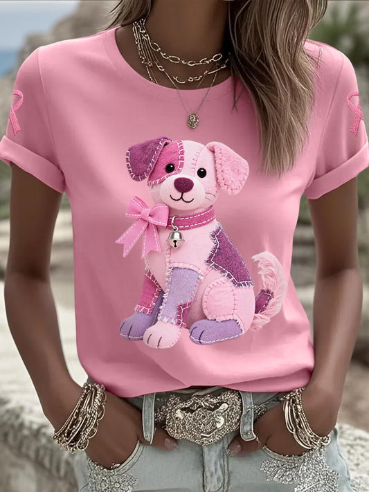 Rosa cão rosa fita câncer de mama consciência Tee apoio feminino