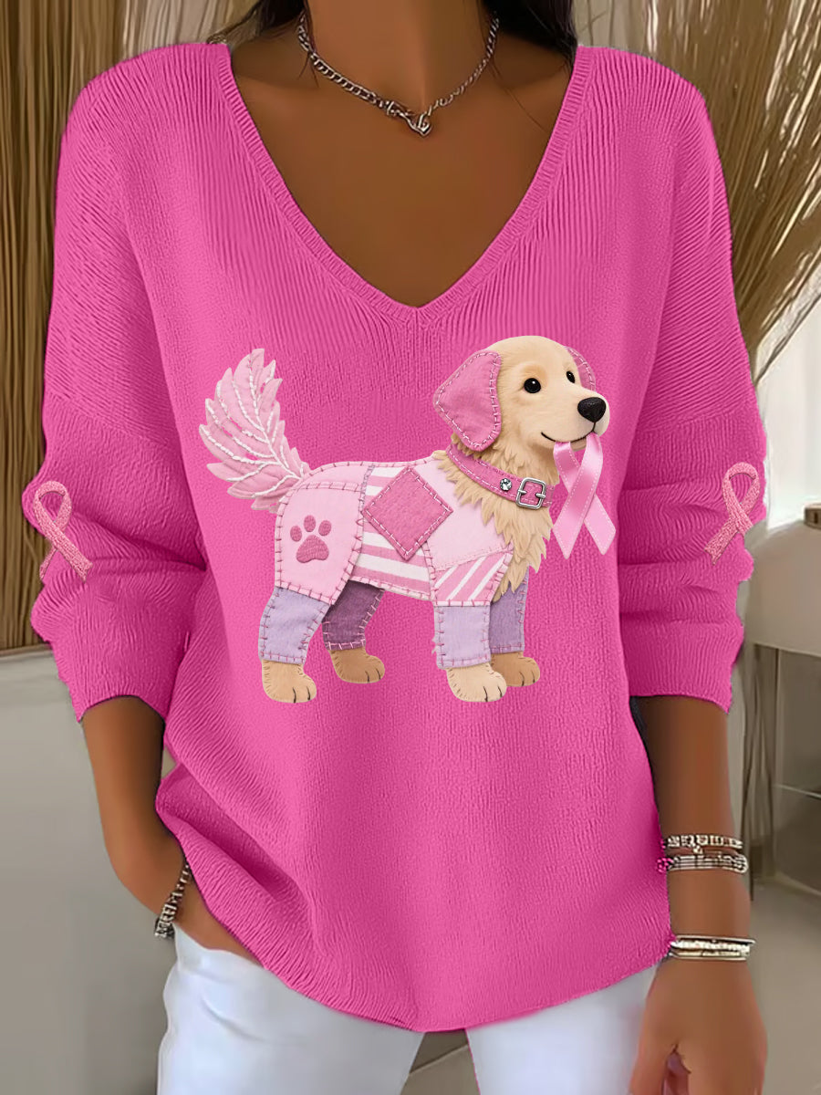 Pink Dog rosa fita câncer de mama consciência apoio Top de manga longa feminino