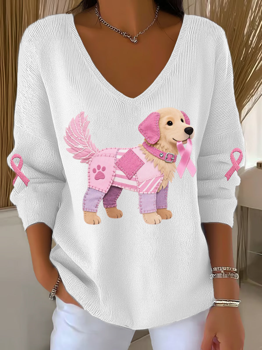 Pink Dog rosa fita câncer de mama consciência apoio Top de manga longa feminino