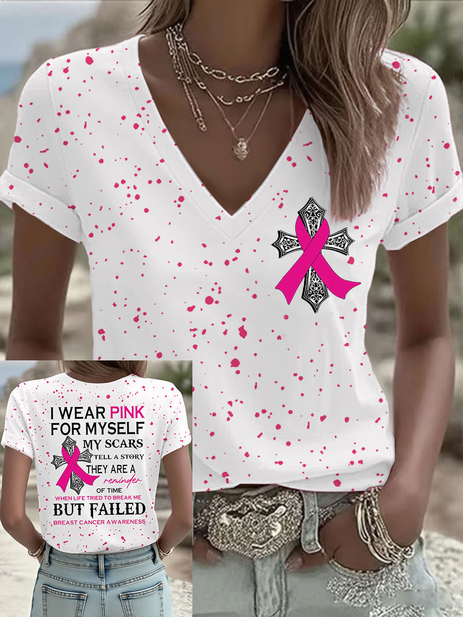 Consciência do Câncer de Mama das Mulheres Eu Uso Rosa Para Mim Minhas Scars Tell A Story T-Shirt