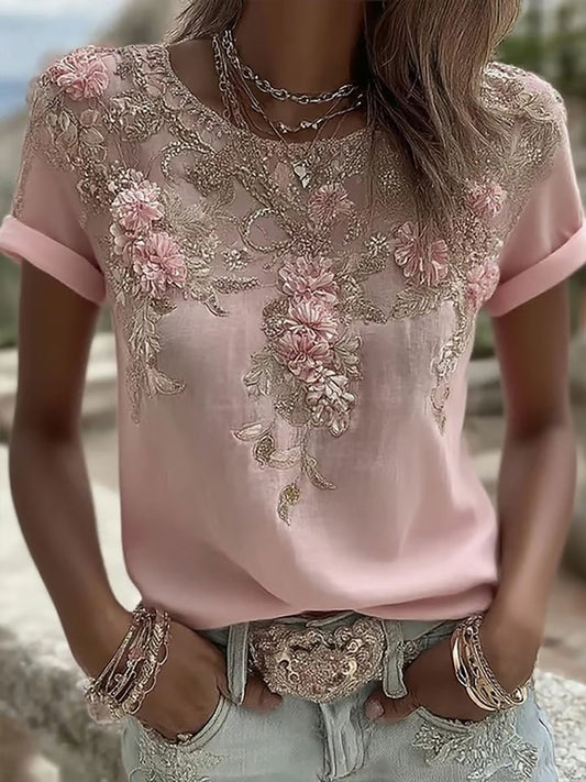Arte rosa retro rosa das mulheres camiseta casual impressão