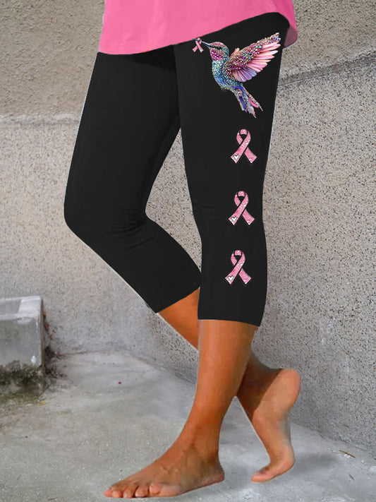 Fita rosa feminina imprime leggings casuais de fita