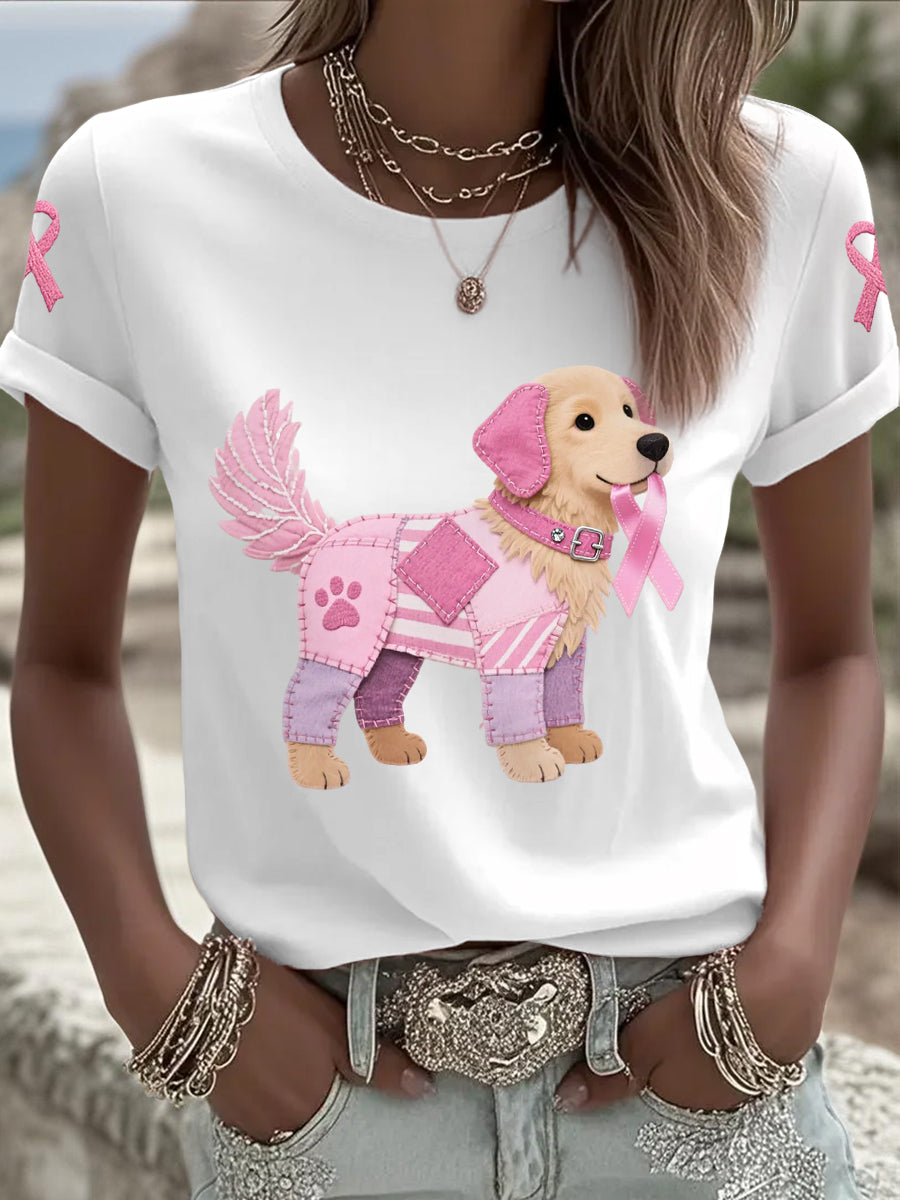 Rosa cão rosa fita câncer de mama consciência Tee apoio feminino