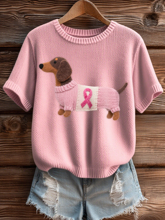 Padrão bonito do Dachshund feminino sentiu arte Top de malha aconchegante