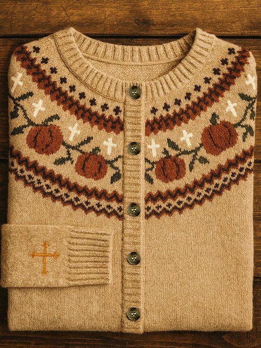 Cruz de outono feminino impressão Casual Cardigan