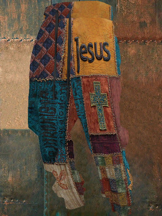 Fé Casual Retro Cruz Art Print Long Johns dos homens