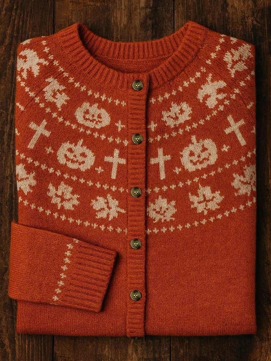 Cruz de outono feminino impressão Casual Cardigan