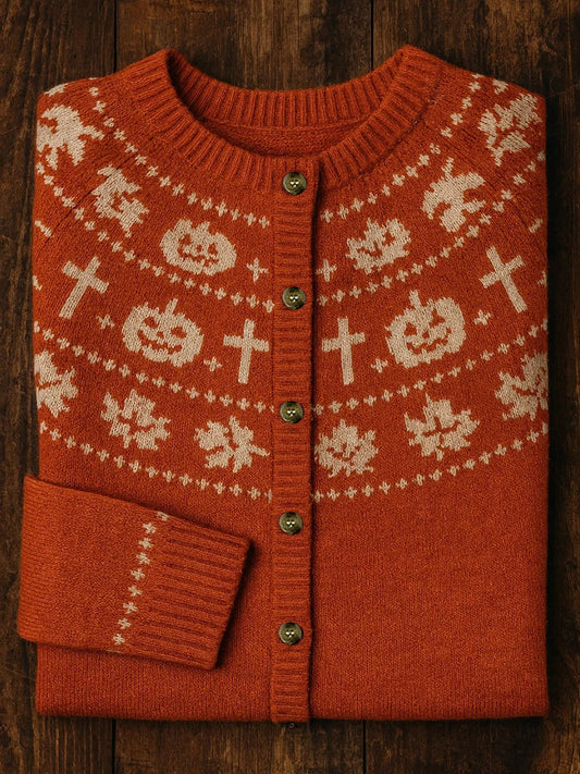 Cruz de outono feminino impressão Casual Cardigan