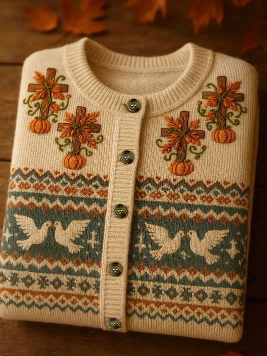 Cruz de outono feminino impressão Casual Cardigan