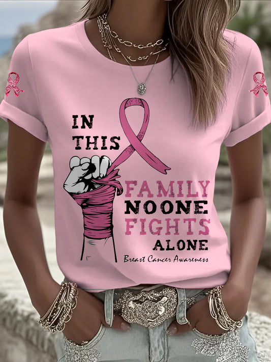 Câncer de mama feminino impresso moda vintage camiseta solta manga curta