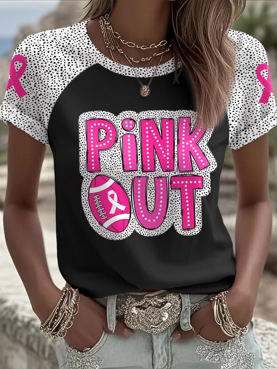 Consciência do câncer de mama feminino Pink Out futebol impresso t-shirt