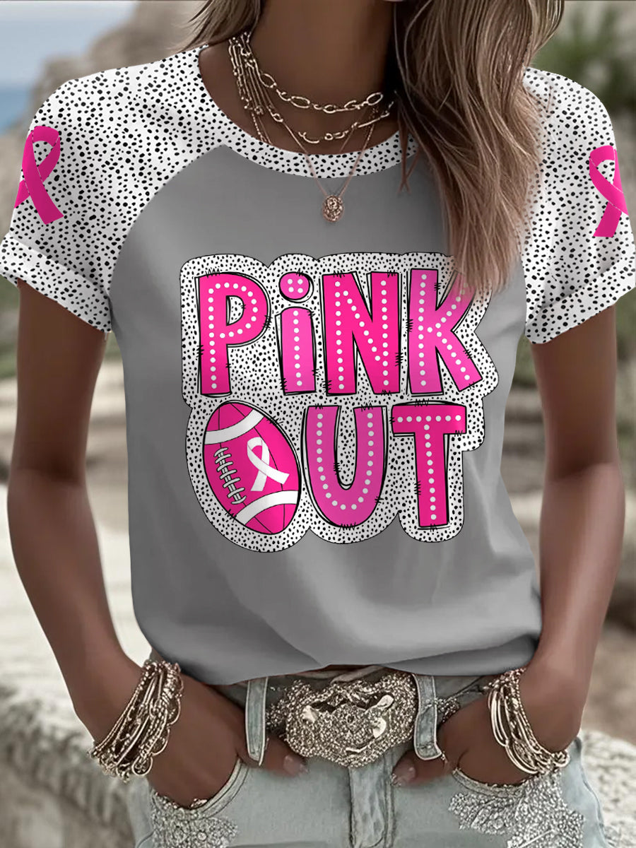 Consciência do câncer de mama feminino Pink Out futebol impresso t-shirt