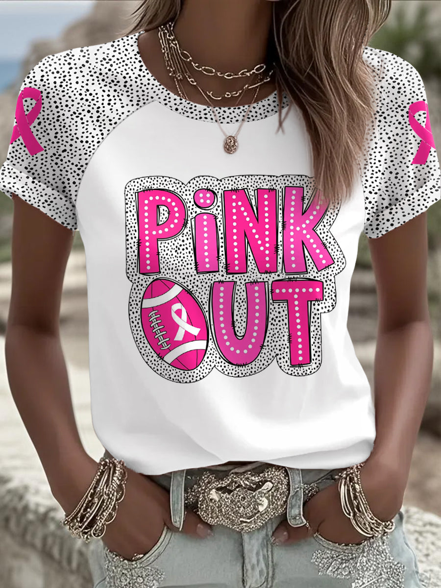 Consciência do câncer de mama feminino Pink Out futebol impresso t-shirt