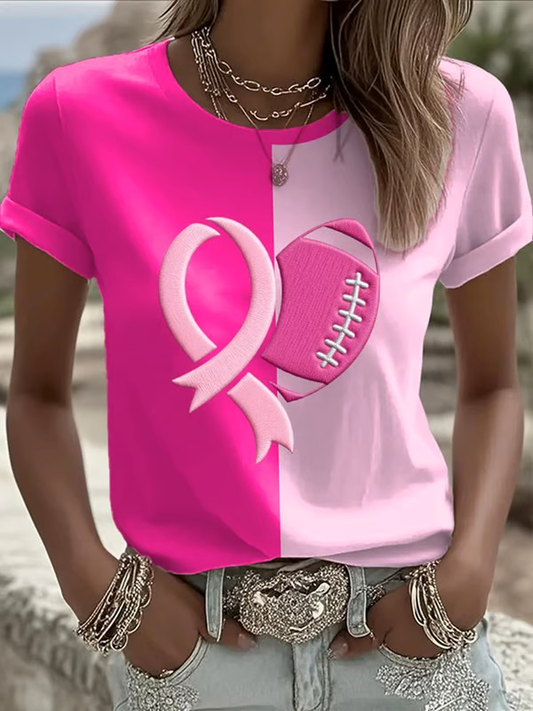 Futebol feminino combinado com t-shirt de manga curta com cancro da mama