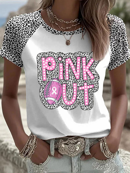 Camiseta de manga curta feminino câncer de mama Rugby PINK OUT