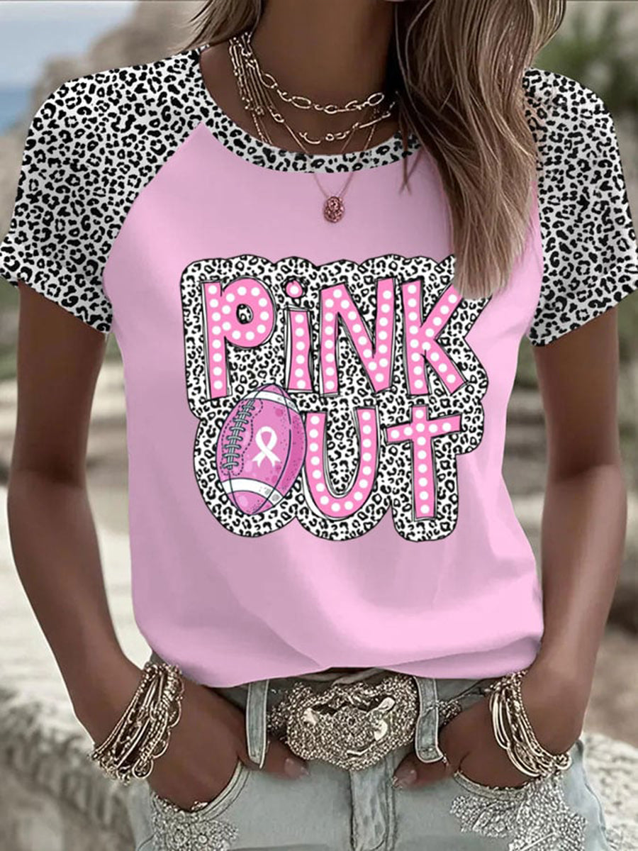 Camiseta de manga curta feminino câncer de mama Rugby PINK OUT
