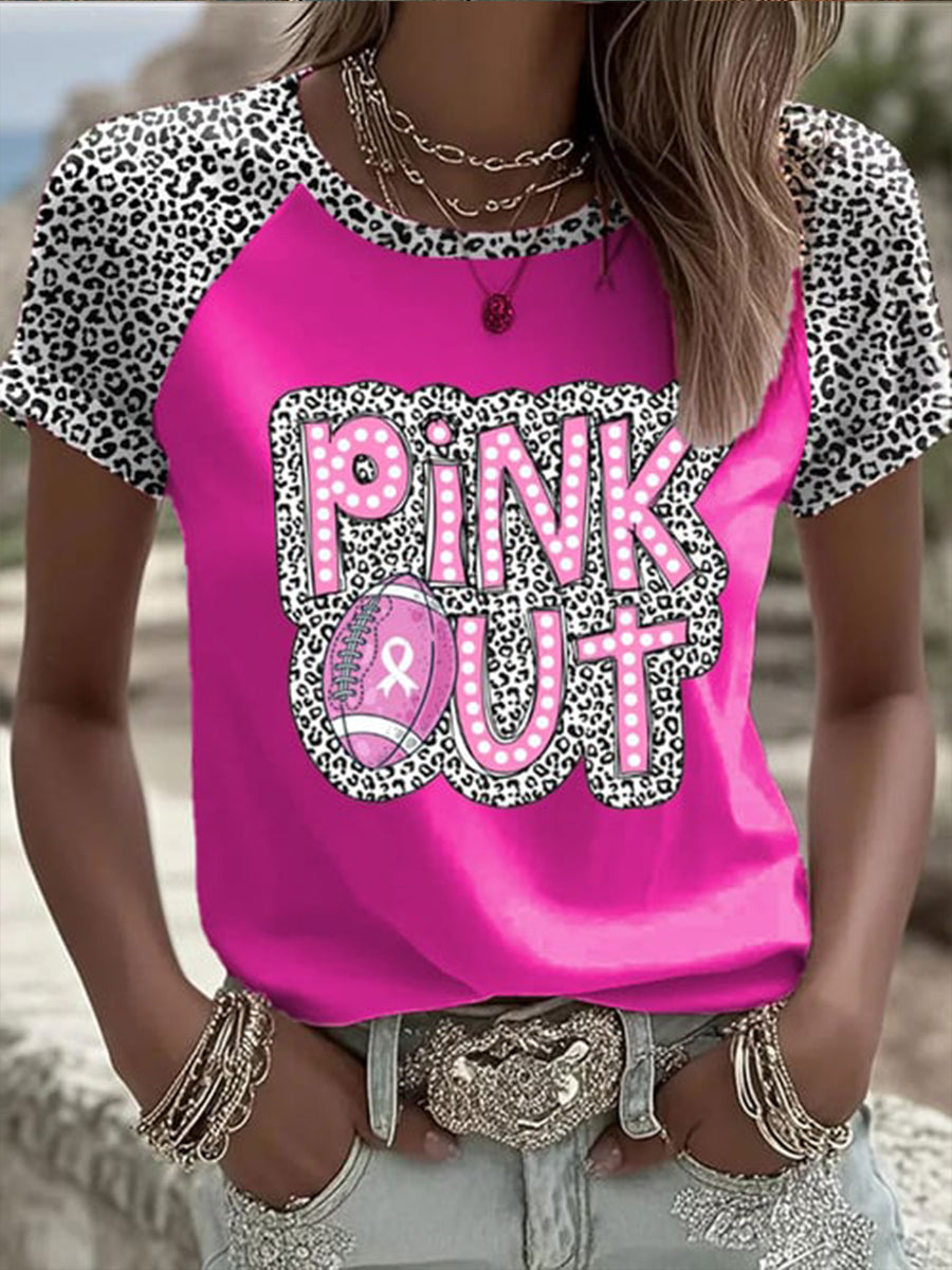 Camiseta de manga curta feminino câncer de mama Rugby PINK OUT