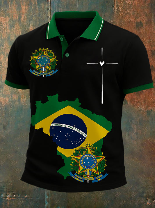 Camisa Polo Casual Fé Brasileira Vintage dos homens