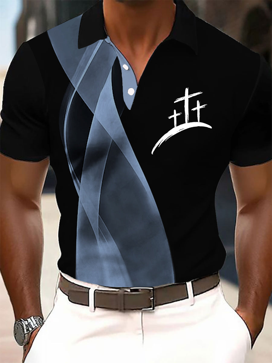 Homens de fé Cruz impresso botão Casual T-shirt