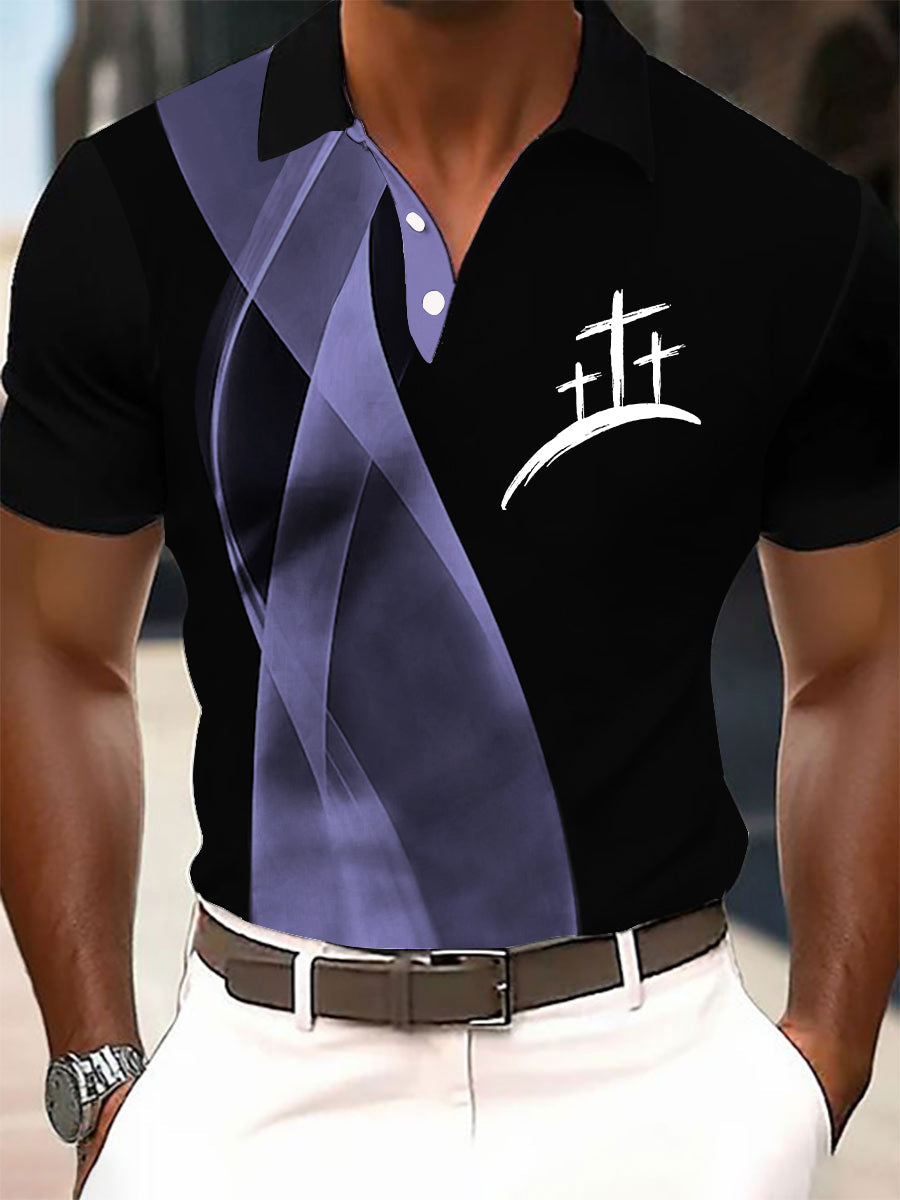 Homens de fé Cruz impresso botão Casual T-shirt