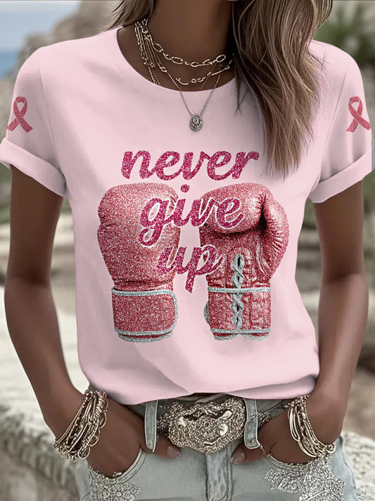 Câncer de mama feminino impresso moda vintage camiseta solta manga curta