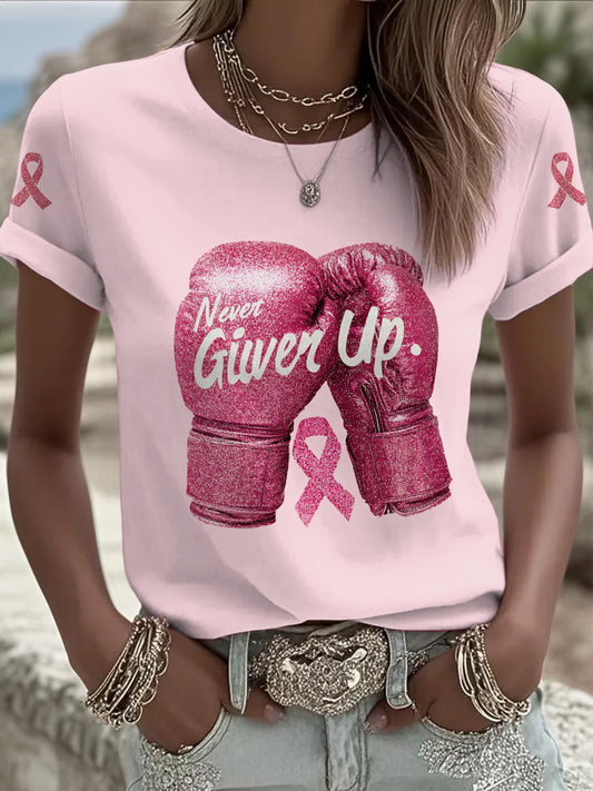 Câncer de mama feminino impresso moda vintage camiseta solta manga curta