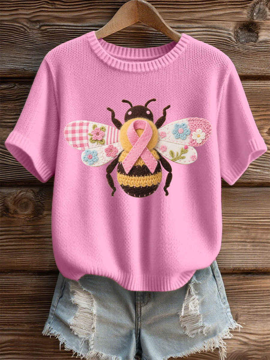 Consciência do câncer de mama feminino Abelha camiseta casual impressão