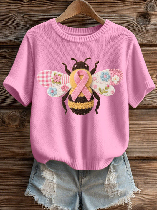 Consciência do câncer de mama feminino Abelha camiseta casual impressão
