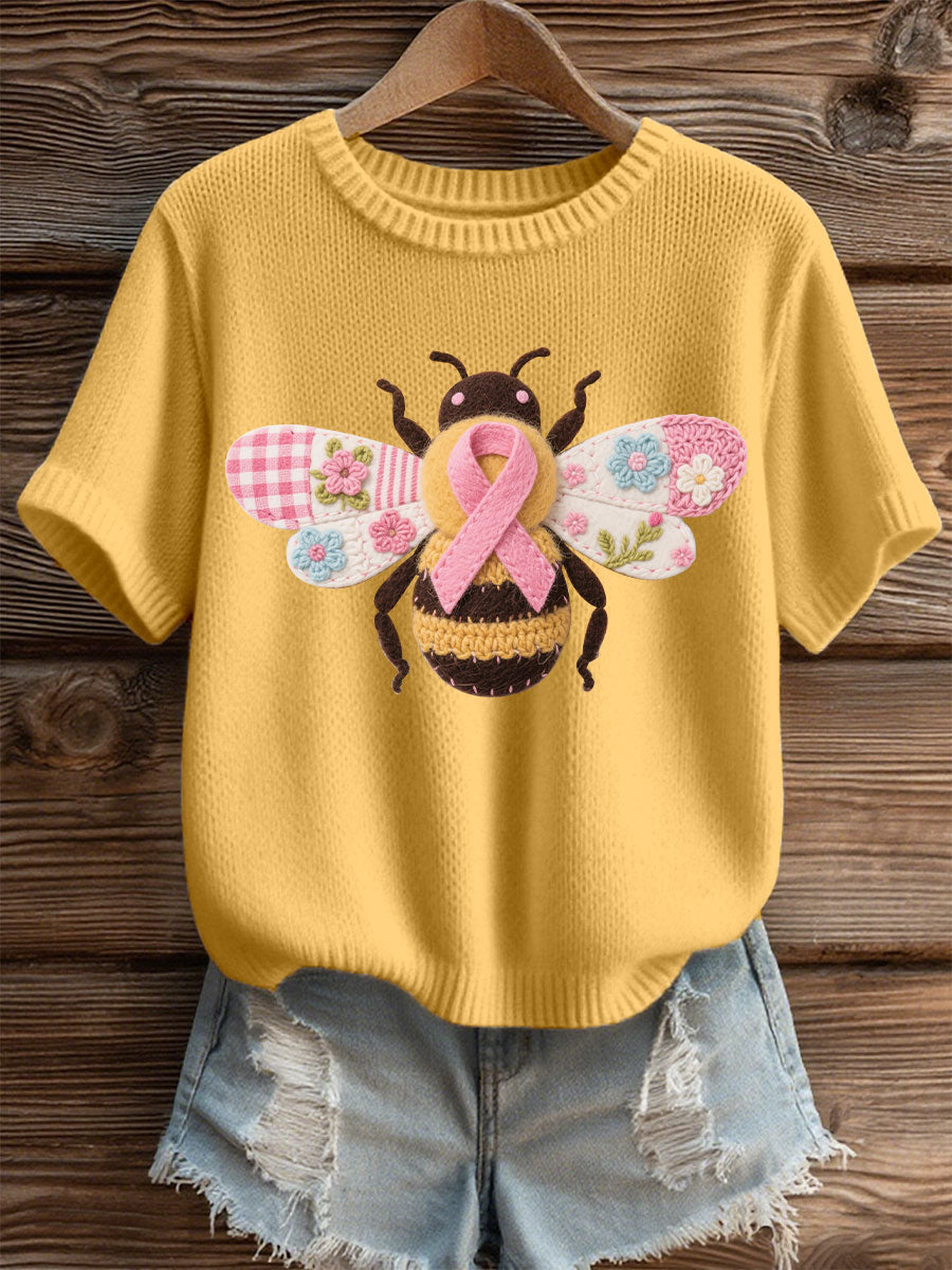Consciência do câncer de mama feminino Abelha camiseta casual impressão
