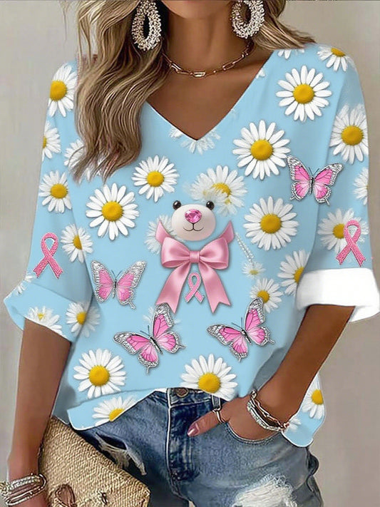 Fita câncer de mama feminino impressão algodão Top