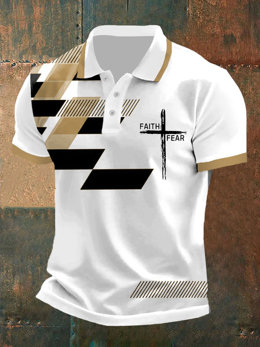 Fé dos homens sobre o medo Fé cruzada Impressão geométrica Polo Casual