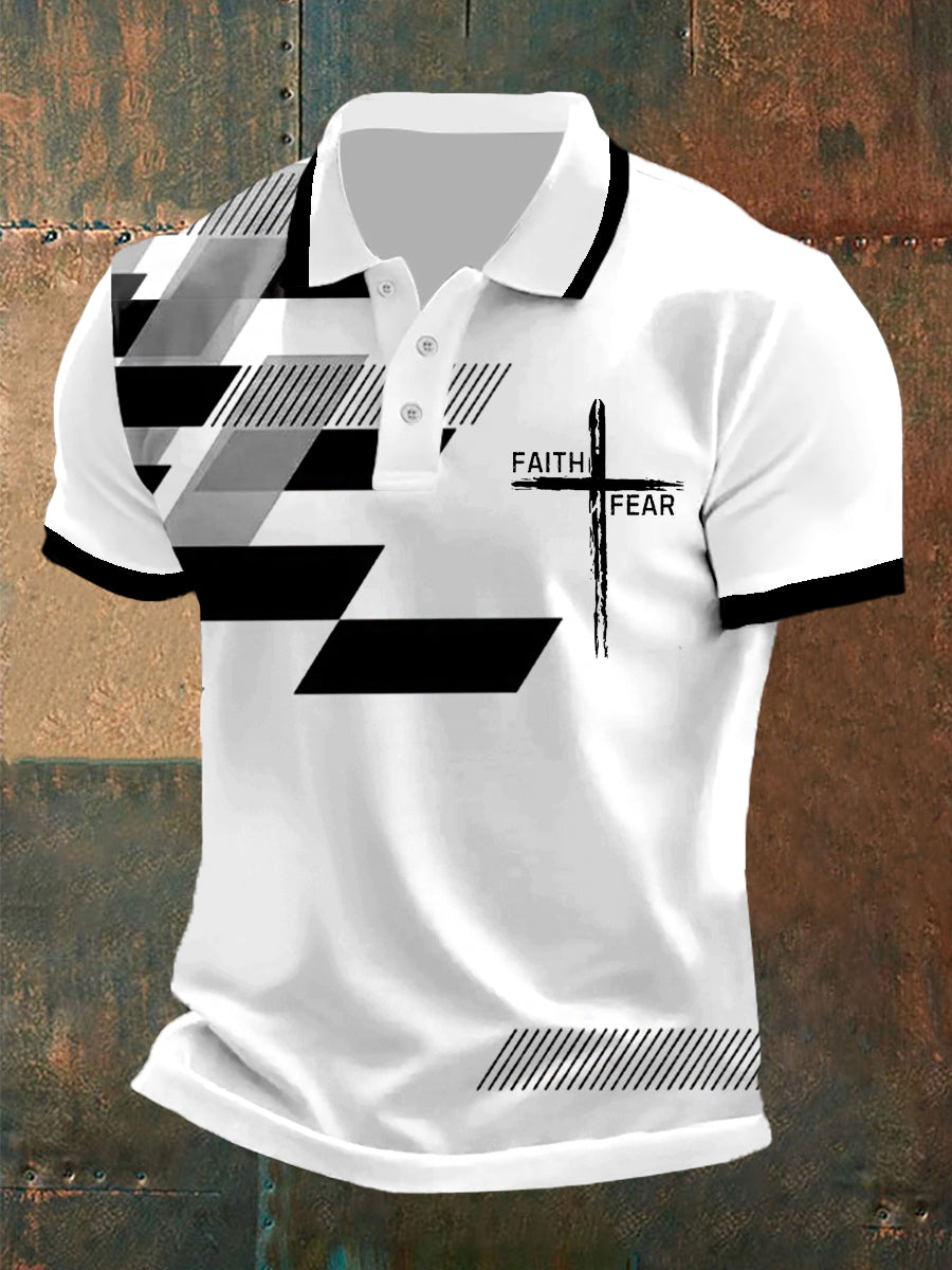Fé dos homens sobre o medo Fé cruzada Impressão geométrica Polo Casual