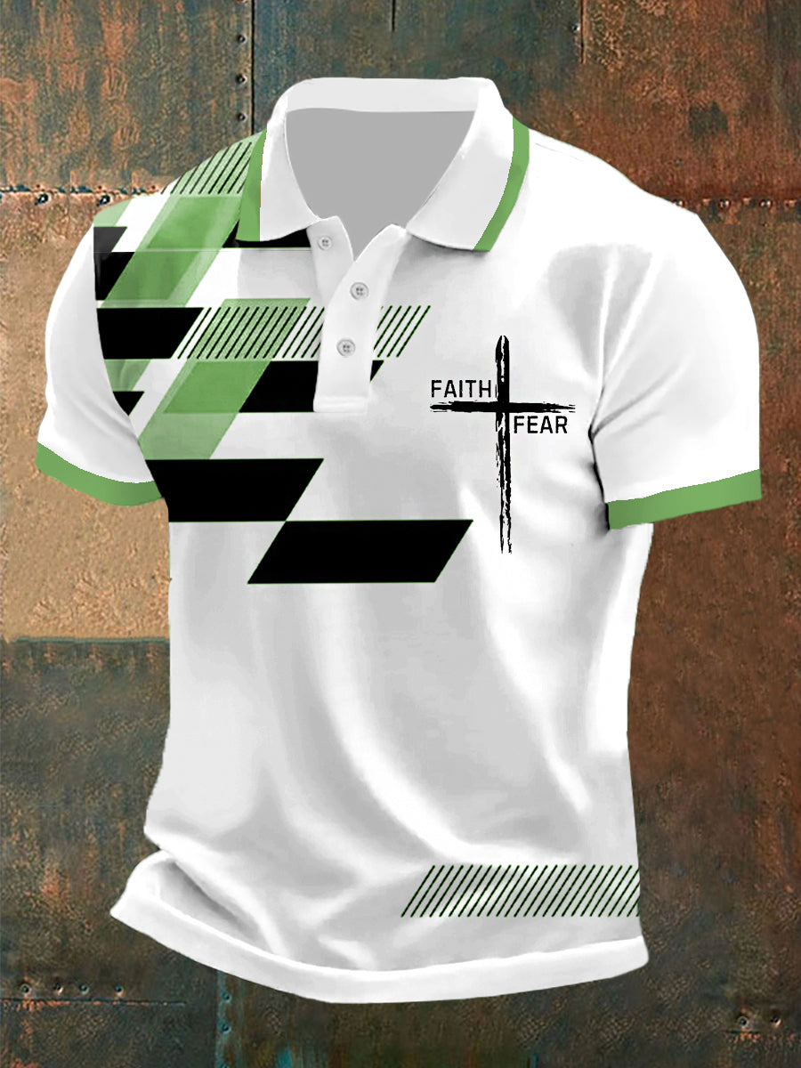 Fé dos homens sobre o medo Fé cruzada Impressão geométrica Polo Casual
