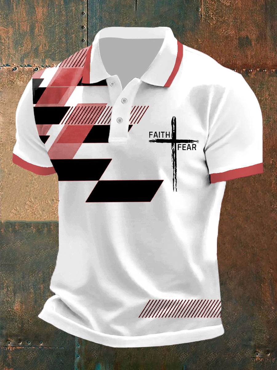 Fé dos homens sobre o medo Fé cruzada Impressão geométrica Polo Casual
