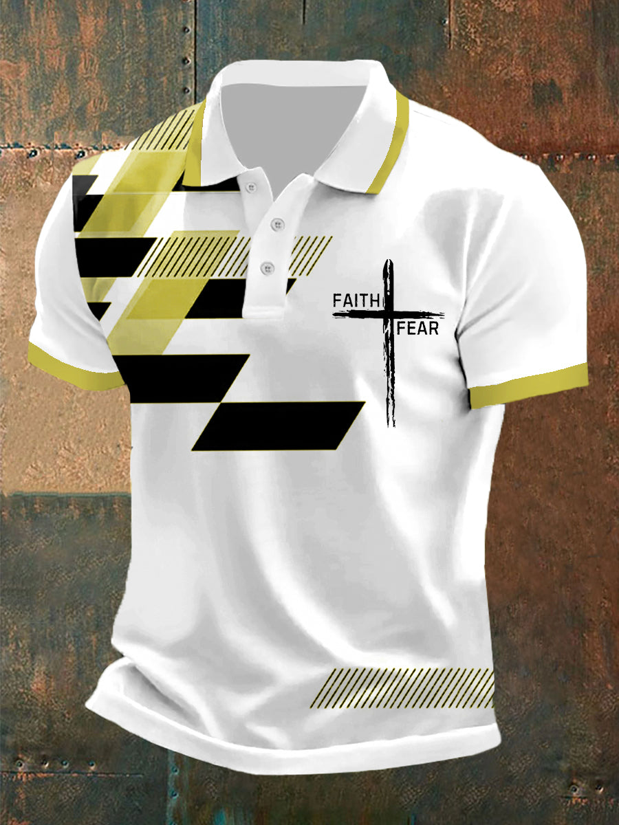 Fé dos homens sobre o medo Fé cruzada Impressão geométrica Polo Casual