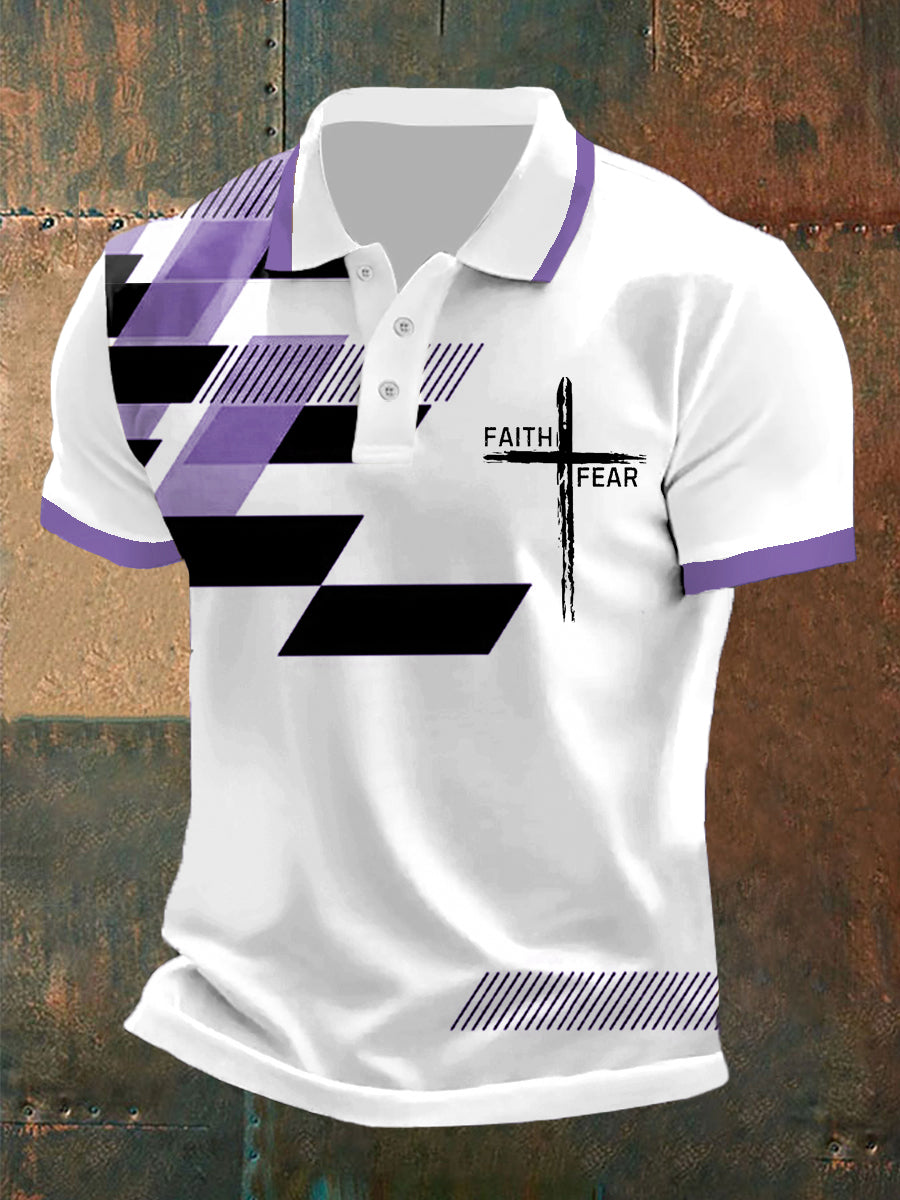 Fé dos homens sobre o medo Fé cruzada Impressão geométrica Polo Casual