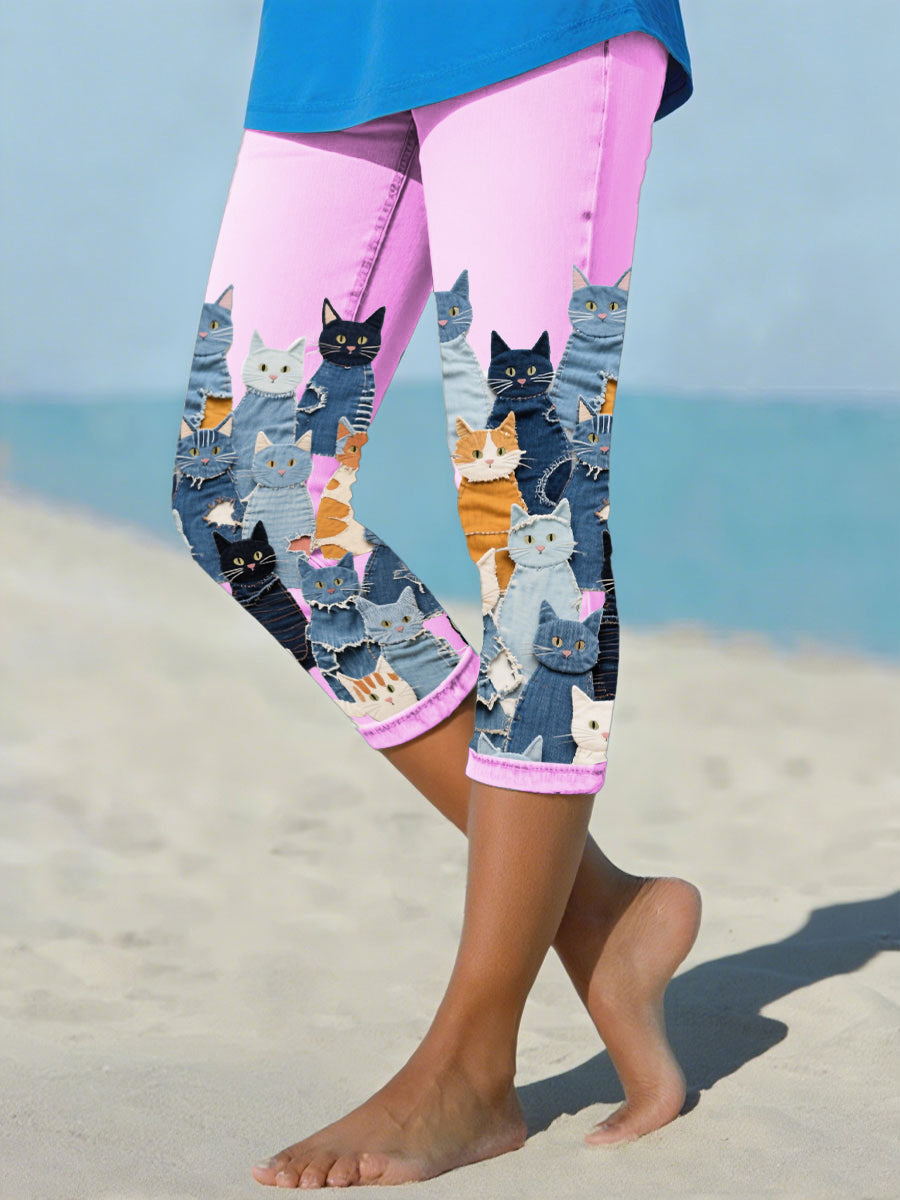 Leggings de gato jeans feminino cortadas