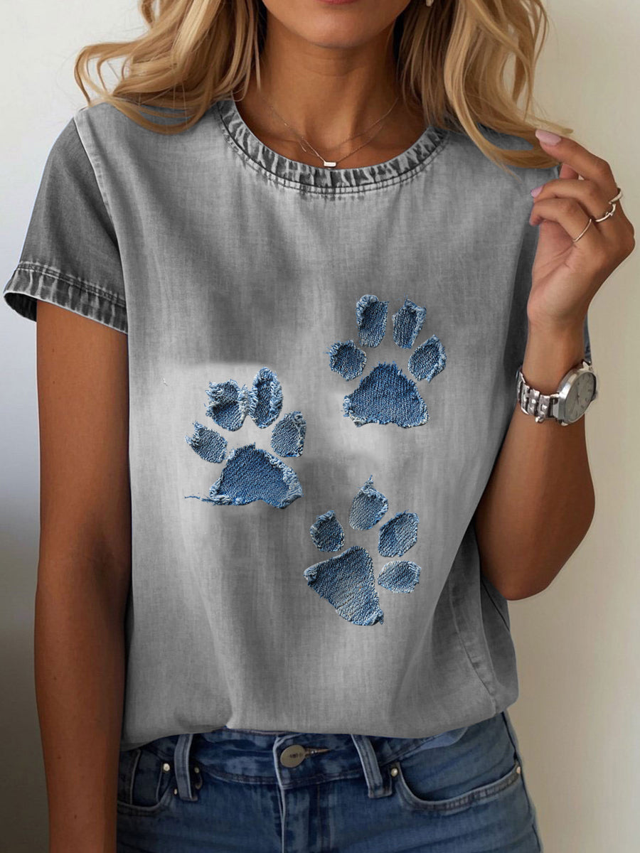 T-shirt Denim Paw feminina