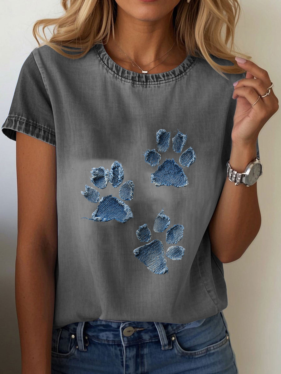 T-shirt Denim Paw feminina